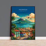 Nicaragua Travel Poster, Granada Cathedral Wall Art, Ometepe Volcano Print, Lake Nicaragua & Colonial City, Central America Travel Poster