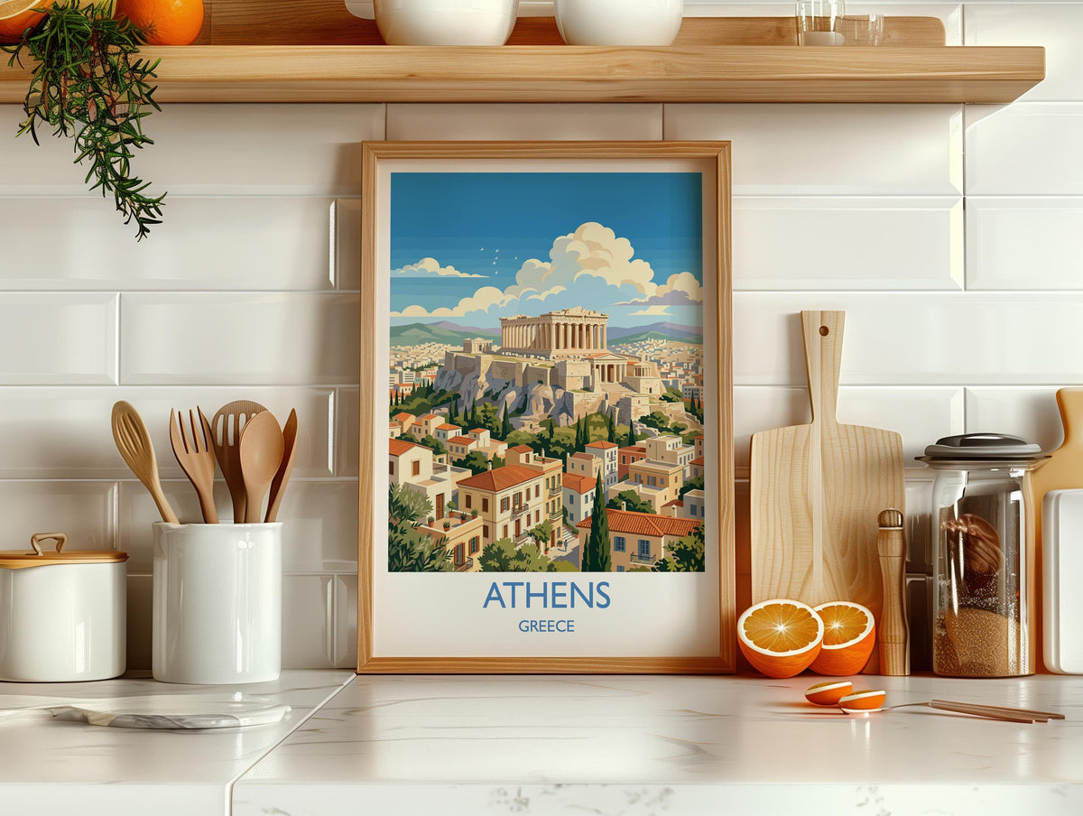 Athens Greece Print, Acropolis Wall Art with Border, Parthenon Poster, Greece Travel Print, Athens Gift Print