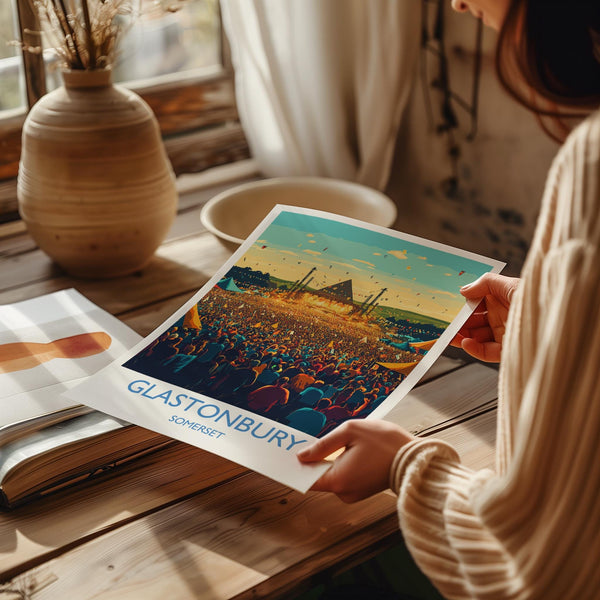 Glastonbury Travel Print, Travel Poster of Glastonbury, Somerset, England, Glastonbury Art, Festival Art Gift, Somerset Wall Art Print