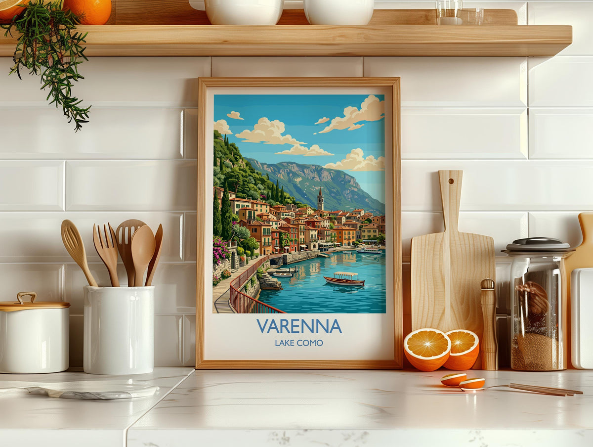 Varenna Lake Como Print, Italian Lakes Wall Art with Border, Lombardy Poster, Italy Travel Print, Varenna Gift