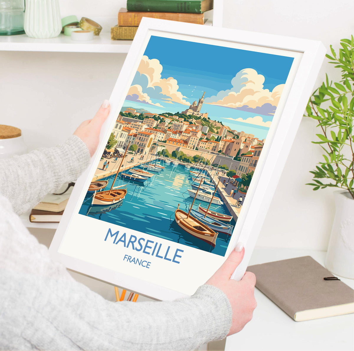 Marseille Print, Vieux Port Wall Art with Border, Provence Poster, France Travel Print, Marseille Gift Print