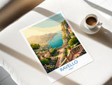 Ravello Italy Travel Poster, Amalfi Coast Wall Art, Mediterranean Cliffside Village Print, Scenic Coastal Illustration, Vintage Style Decor
