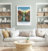 Camden Market London Print, Camden Lock Wall Art with Border, Camden Town Poster, Colourful Market Print, London Travel Print