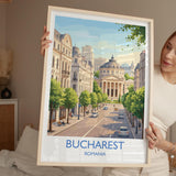 Bucharest Travel Poster, Romanian Athenaeum Wall Art, Bucharest City Print, Historic Architecture Illustration, Europe Decor, Romania Gift