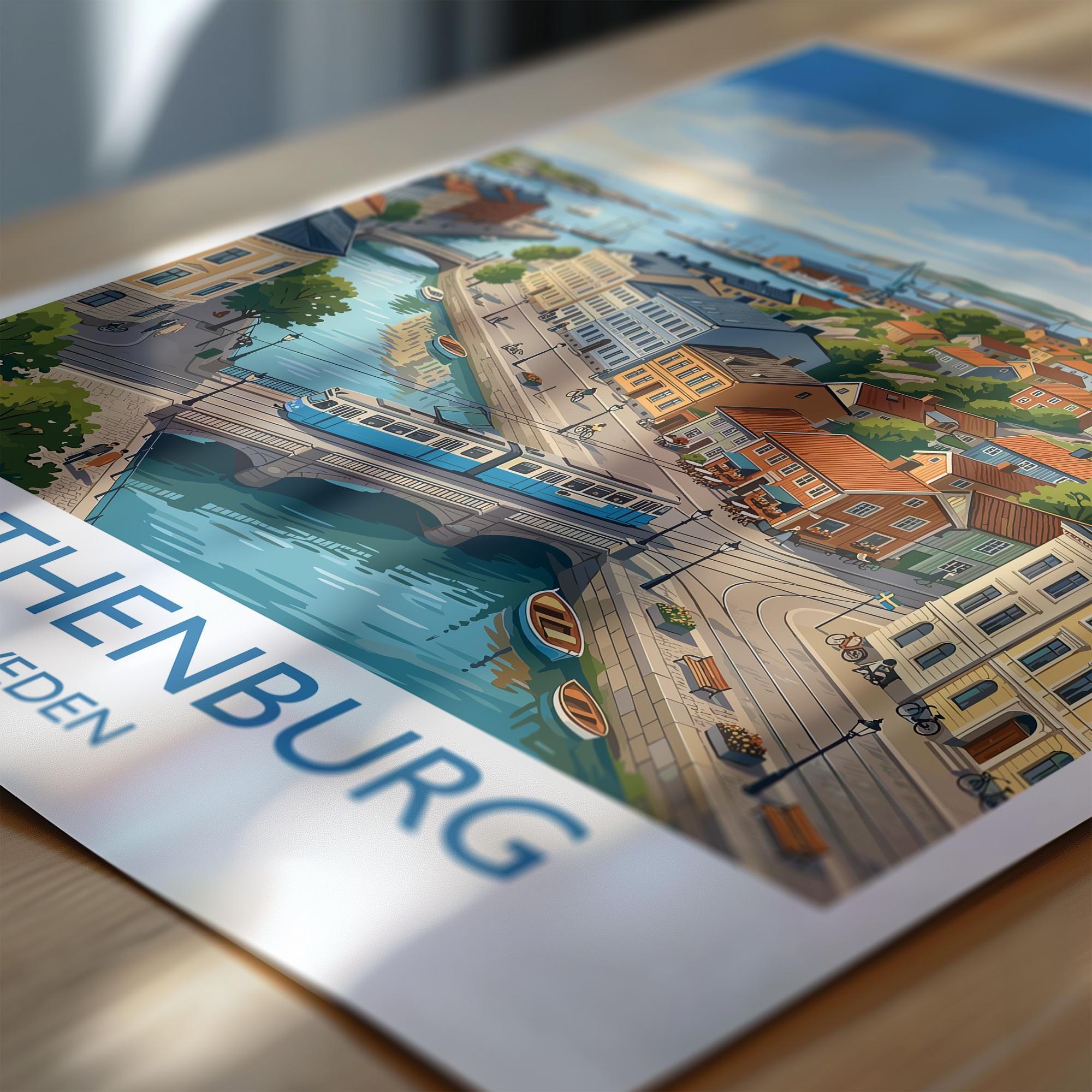 Gothenburg Sweden Travel Poster, Skansen Kronan Wall Art, Gothenburg Tram Print, Historic City & Harbour, Swedish Travel Poster