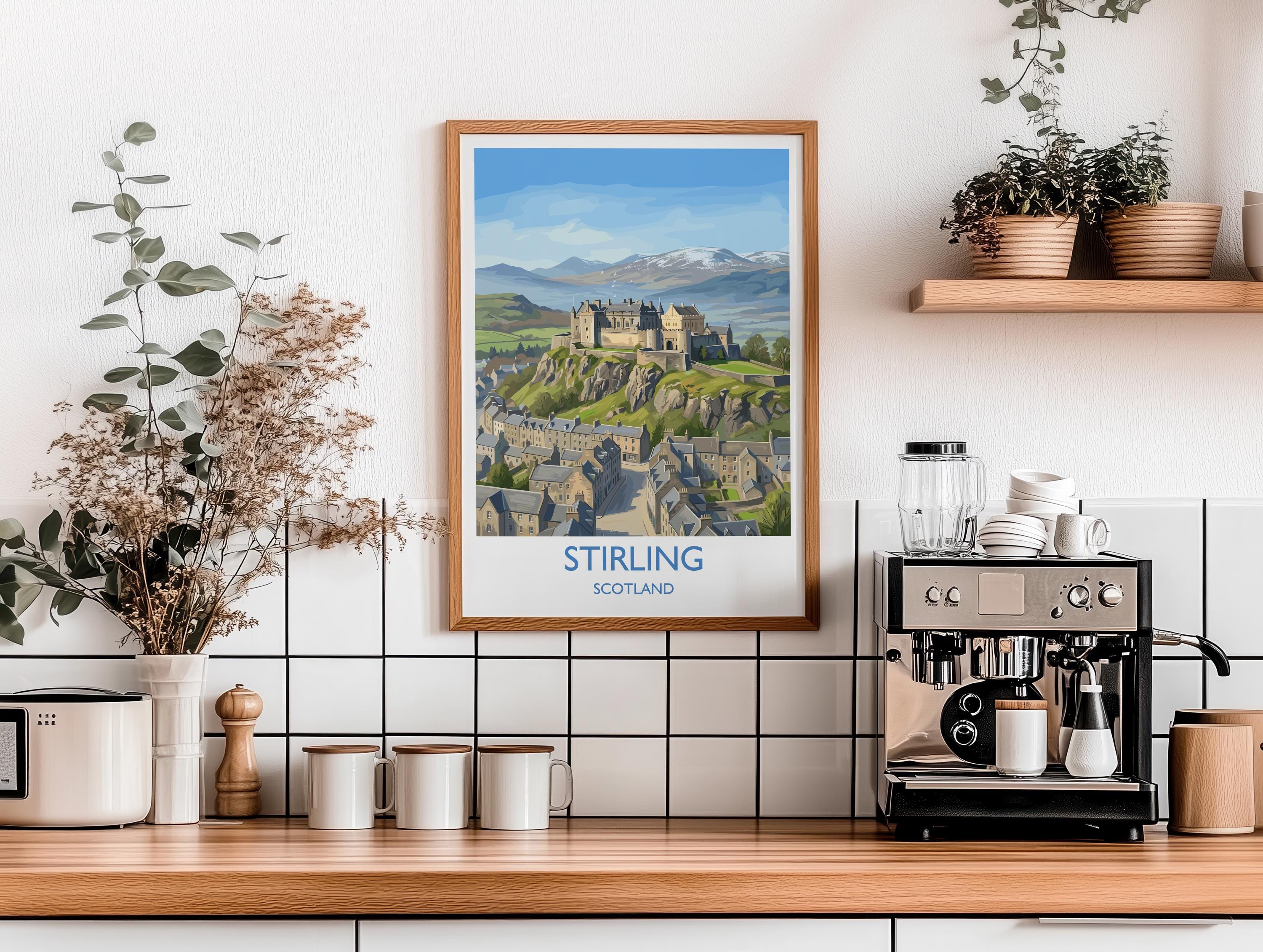 Stirling Castle Scotland Travel Poster, Scottish Highlands Wall Art, Stirling City Landscape Print, Historic Castle Illustration, UK Decor