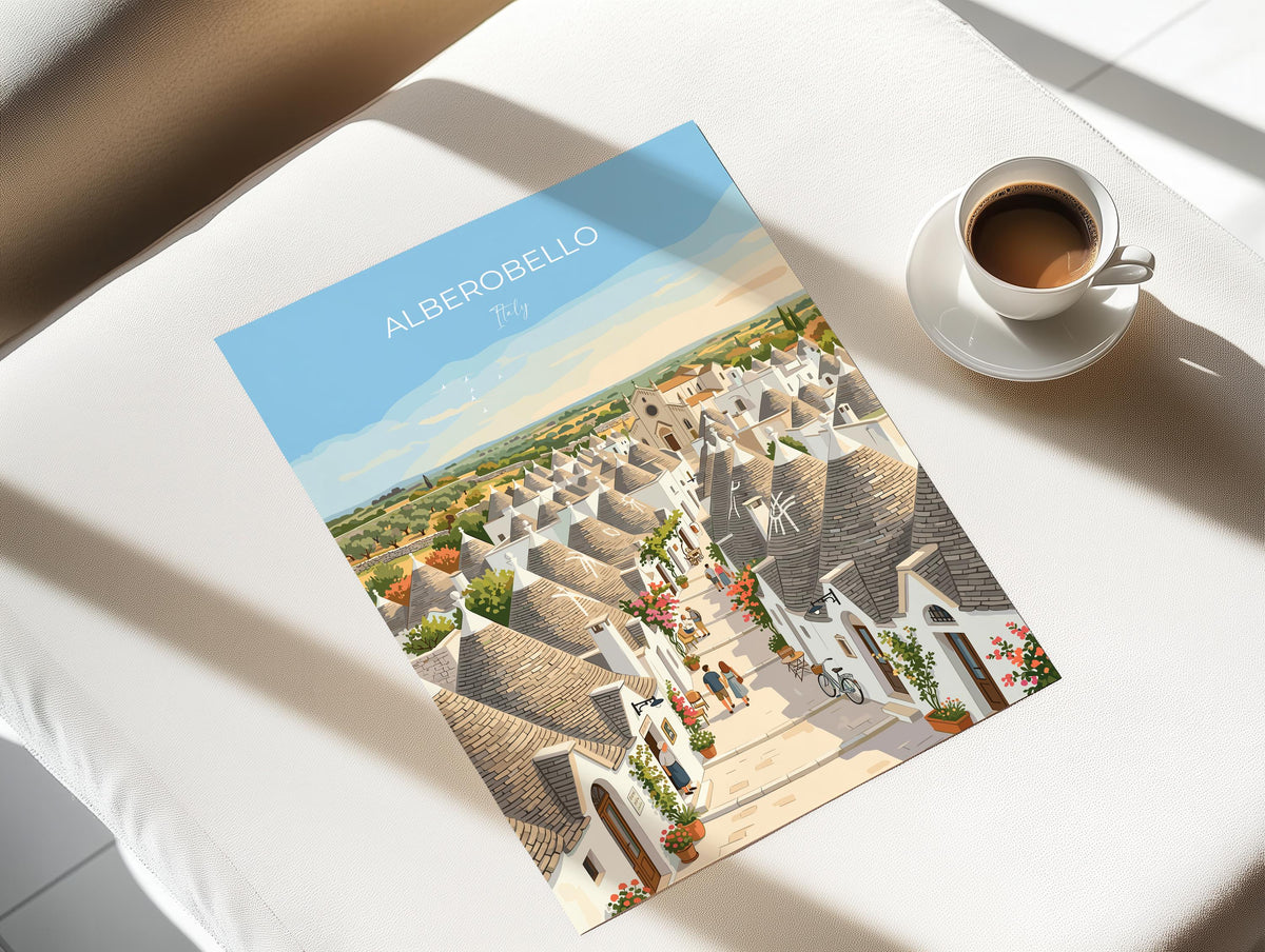 Alberobello Italy Poster, Trulli Houses Wall Art, Puglia Village Print, Italian Travel Poster, Alberobello Gift