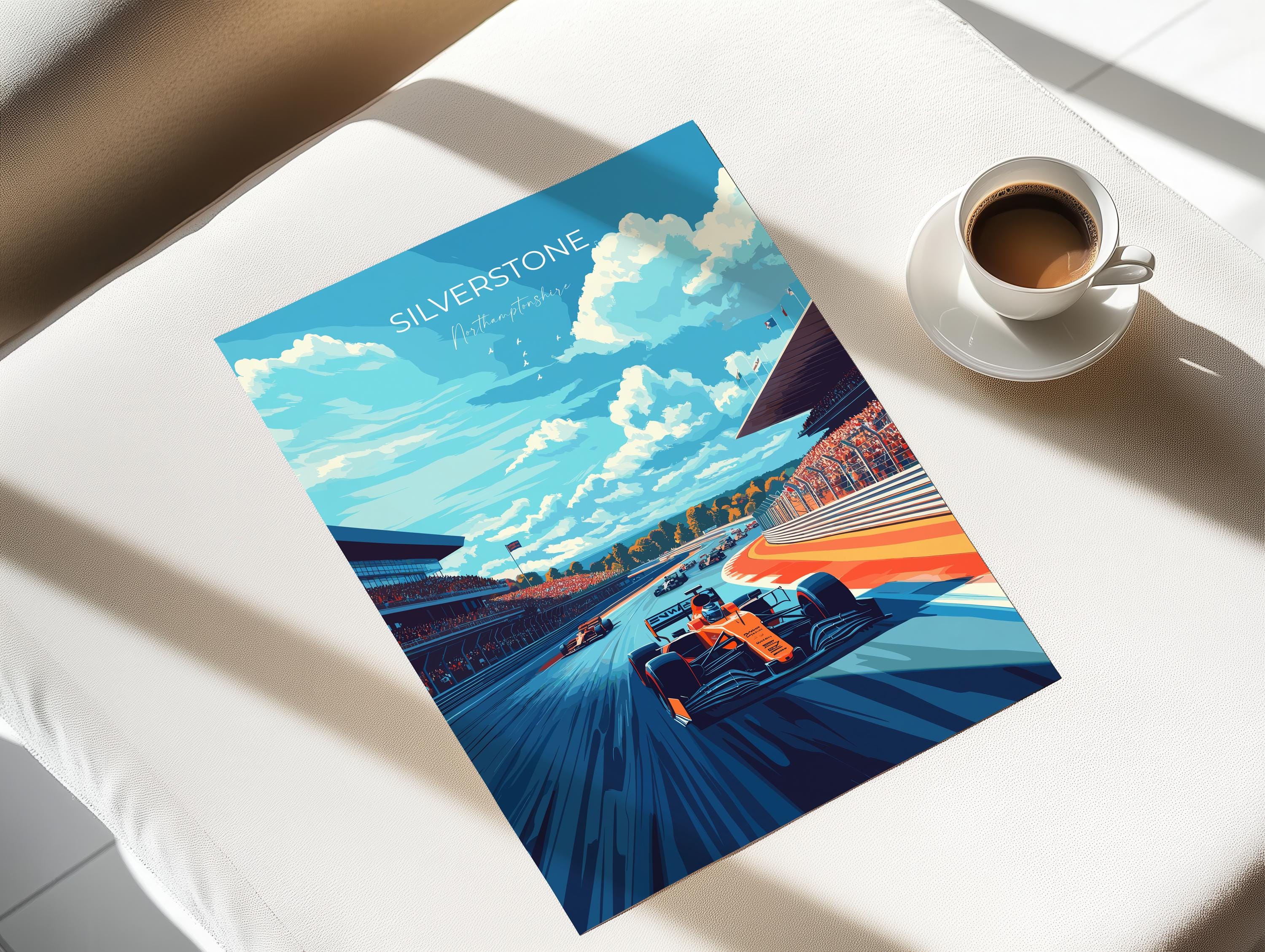 Silverstone Travel Print Wall Art, Travel Poster of Silverstone, Motorsport Art Lovers Gift, Northamptonshire, English Countryside NQ Media Designs