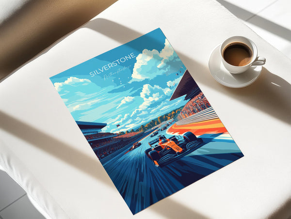 Silverstone Travel Print Wall Art, Travel Poster of Silverstone, Motorsport Art Lovers Gift, Northamptonshire, English Countryside
