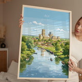 Ely Cathedral Travel Poster, Ely Cambridgeshire Wall Art, Historic England City Print, Gothic Cathedral Illustration, UK Decor, Ely Gift