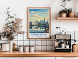 Canary Wharf London Travel Poster, Royal Victoria Dock Wall Art, London Skyline Print, O2 & Cable Car, East London Travel Poster