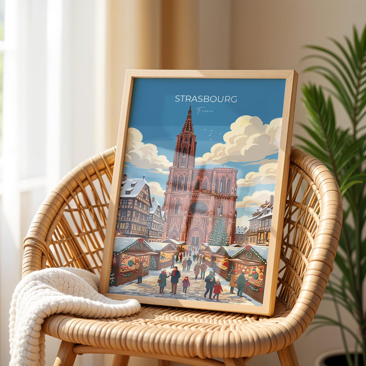 Strasbourg Christmas Market Poster, Alsace Winter Wall Art, Petite France Print, France Festive Travel Poster, Strasbourg Gift