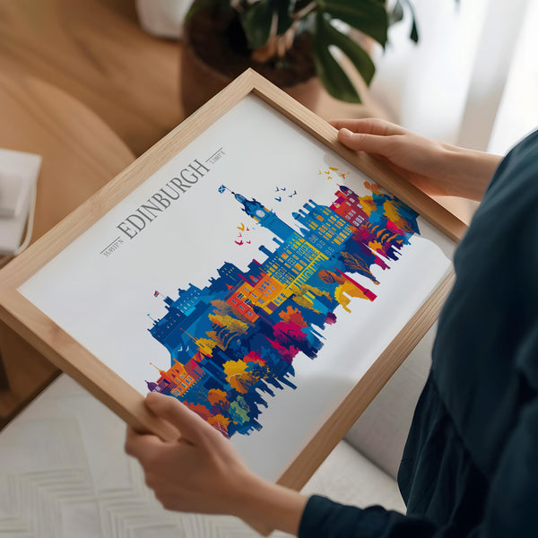 Edinburgh Travel Poster Skyline Wall Art Landscape, Travel Print of Edinburgh, Edinburgh Art Lovers Gift,Scotland Horizontal Art Gift