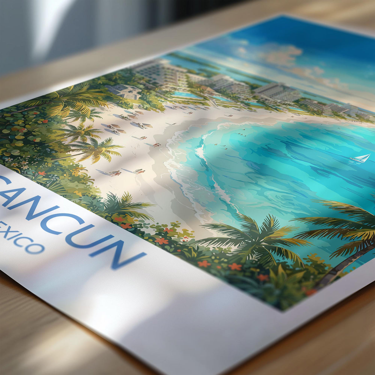 Cancun Mexico Print, Beach Wall Art with Border, Caribbean Poster, Mexico Travel Print, Cancun Gift Print