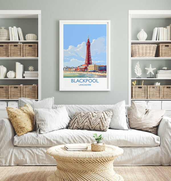Blackpool Travel Poster Wall Art, Travel Print of Blackpool, England, Lancashire Seaside Art Lovers Gift, Travel Art Gift
