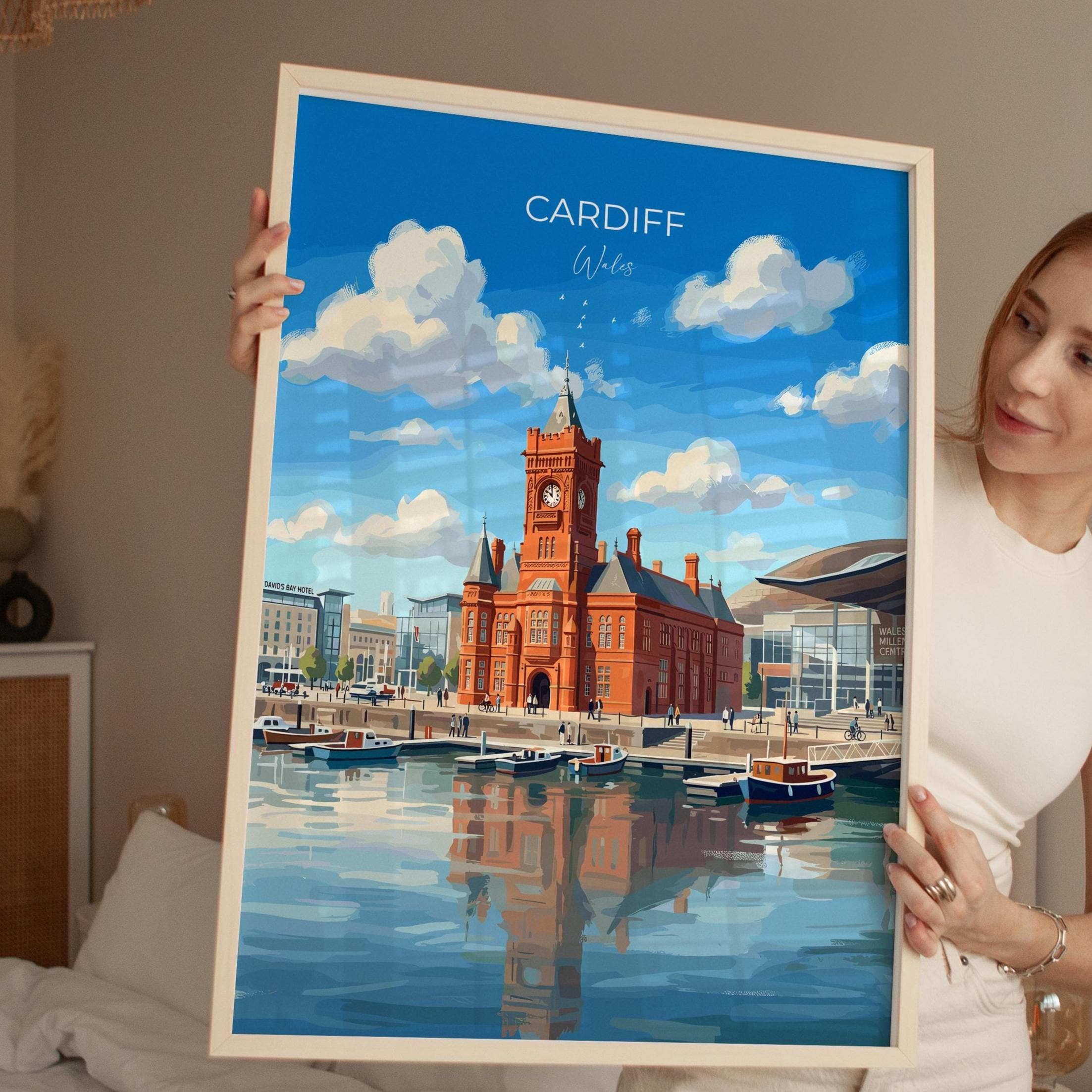 Cardiff Pierhead Building Travel Print, Cardiff Bay Wall Art, Welsh Landmark Poster, Historic Red Brick Architecture, UK City Decor