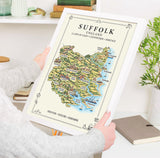 Suffolk Illustrated Map Print, England Wall Art, Suffolk Coast Map Poster, Framed or Canvas Print, Suffolk Gift