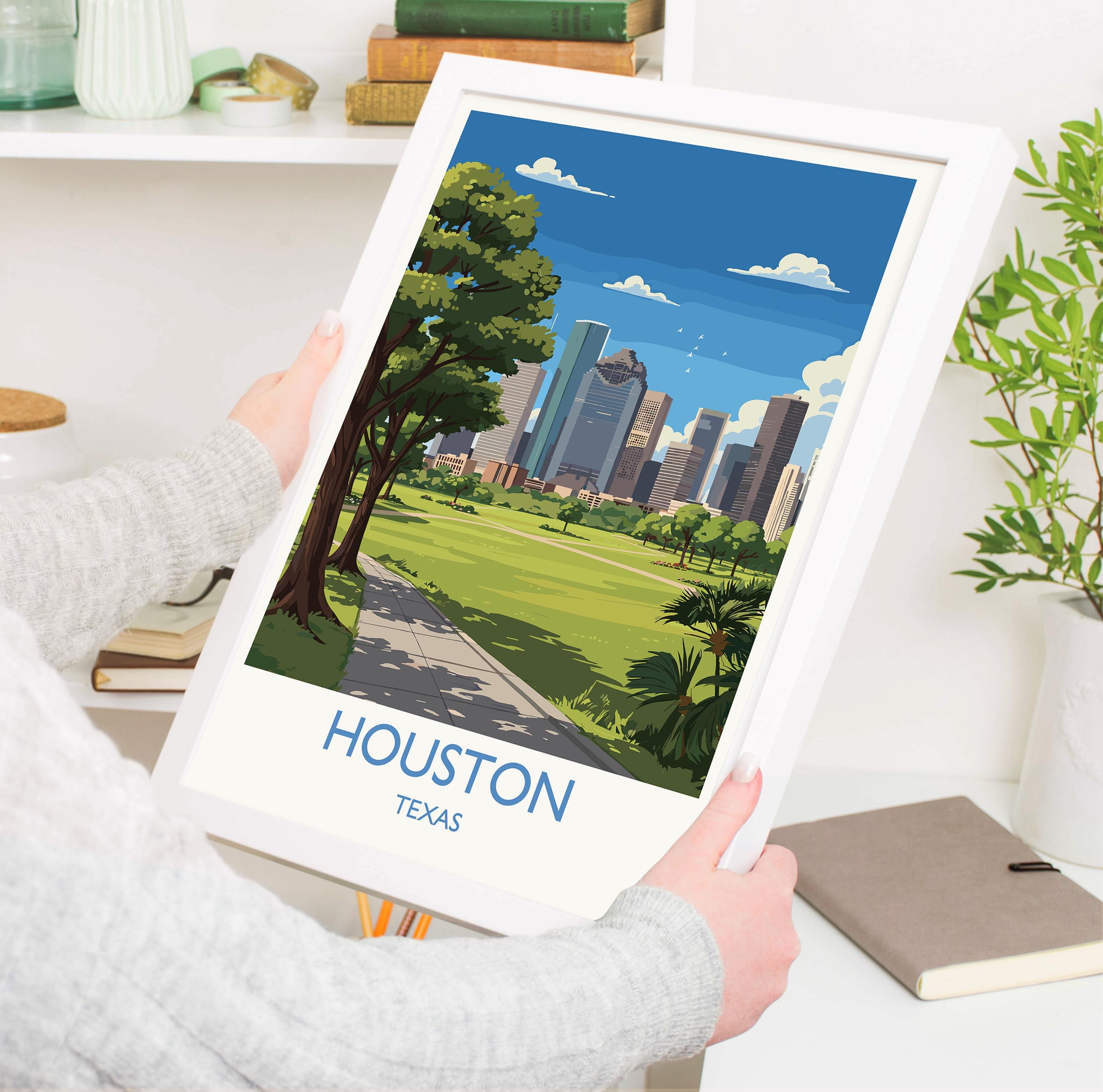 Houston Travel Wall Art Print, Travel Poster of Houston, Texas, US City Art Lovers Gift, USA Gift, NQ Media Designs