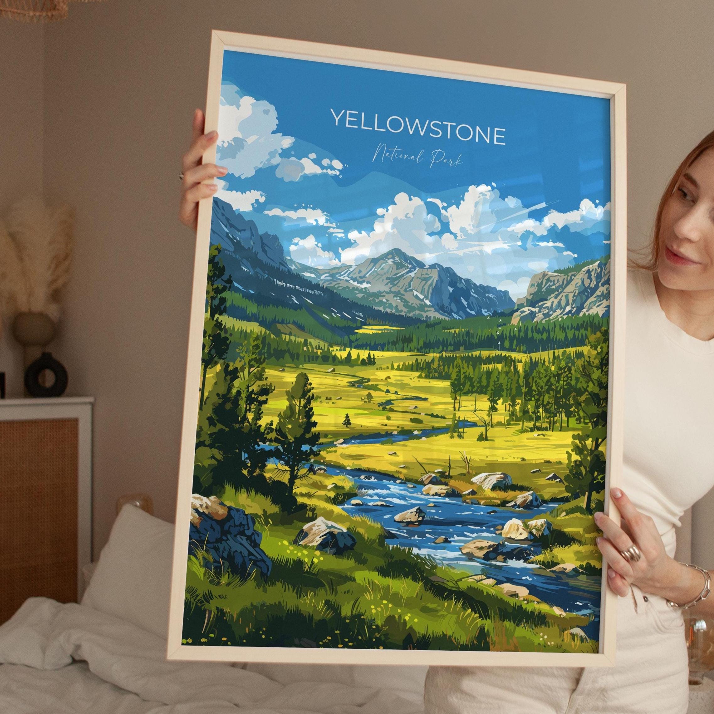 Yellowstone National Park Travel Print Wall Art, Travel Poster of Yellowstone, National Park Art Lovers Gift, Wyoming, USA, Wall Art Gift NQ Media Designs