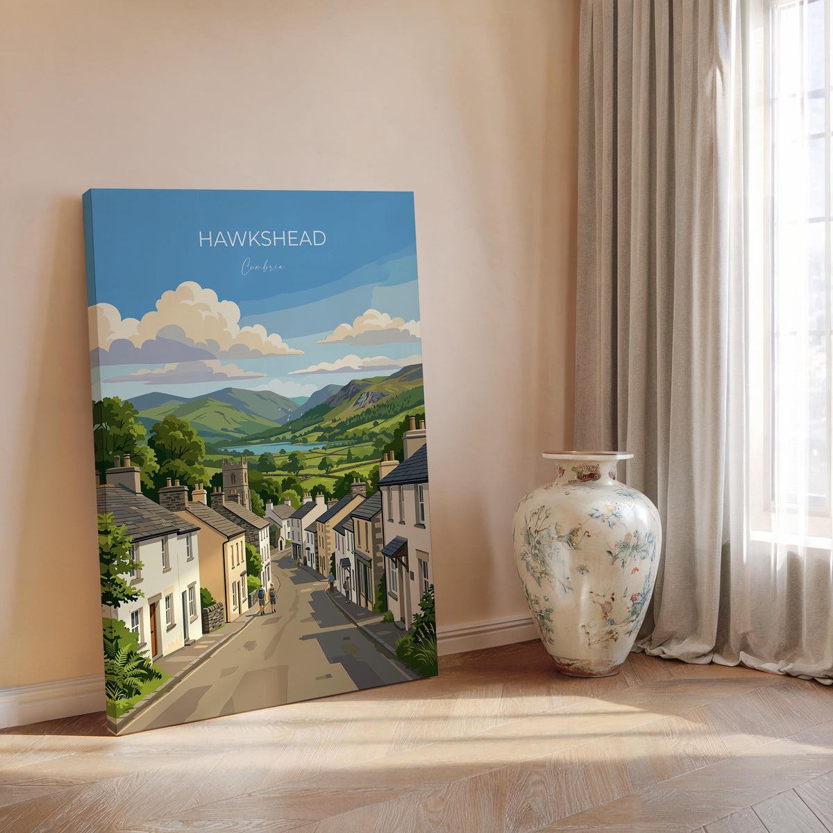 Hawkshead Poster, Lake District Wall Art, Cumbria Print, England Travel Poster, Hawkshead Gift