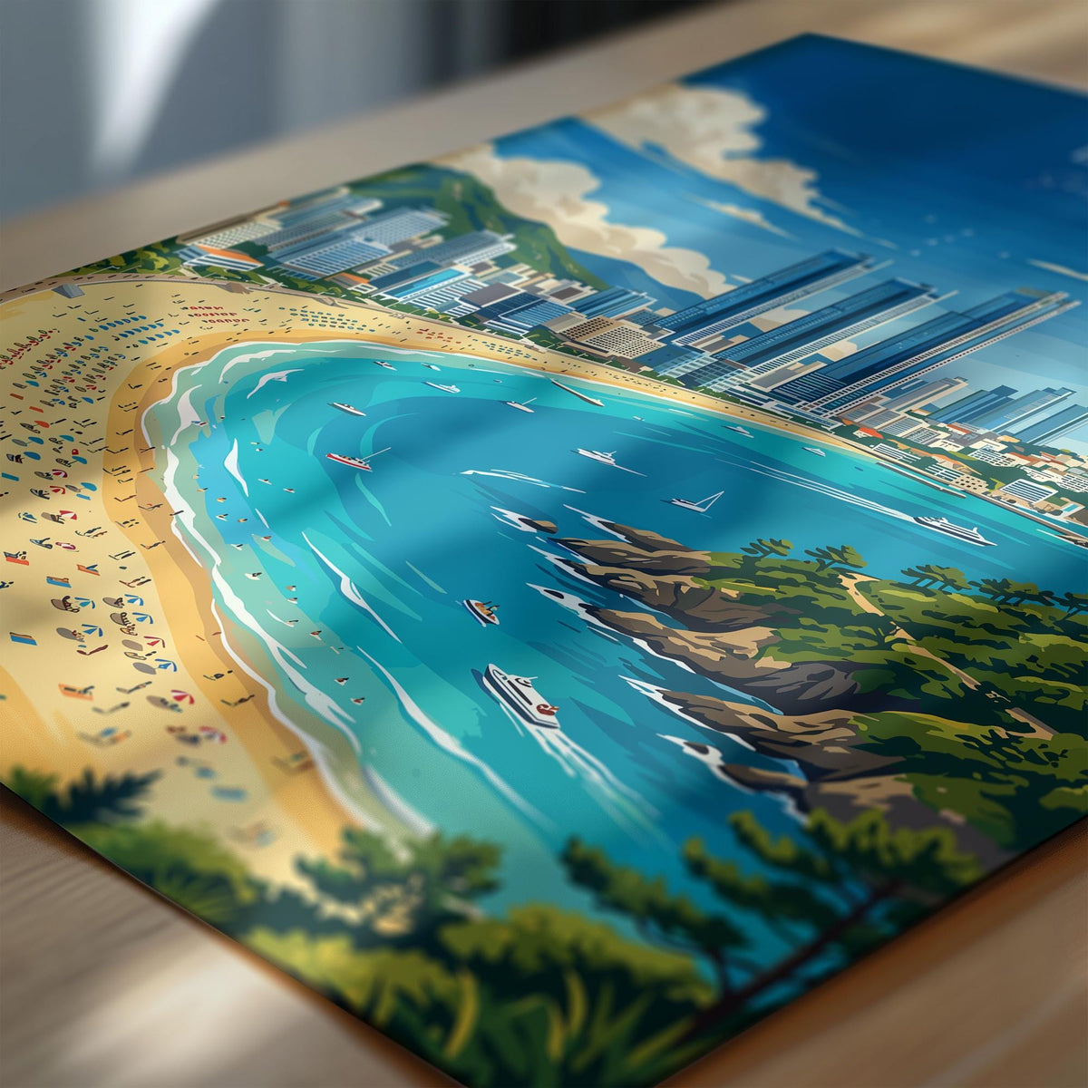 Busan Travel Poster, South Korea Wall Art, Haeundae Beach Print, Coastal Skyline Poster, Busan Gift