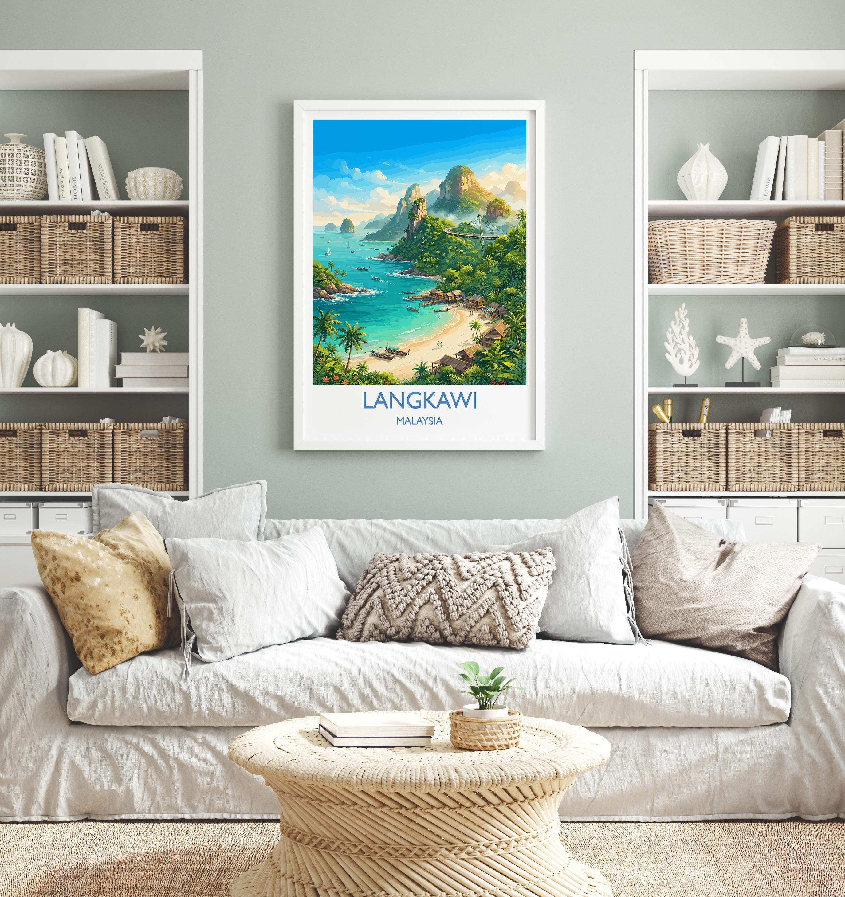 Langkawi Malaysia Travel Poster, Tropical Island Wall Art, Langkawi Beach Print, Malaysia Travel Poster, Asian Paradise Illustration