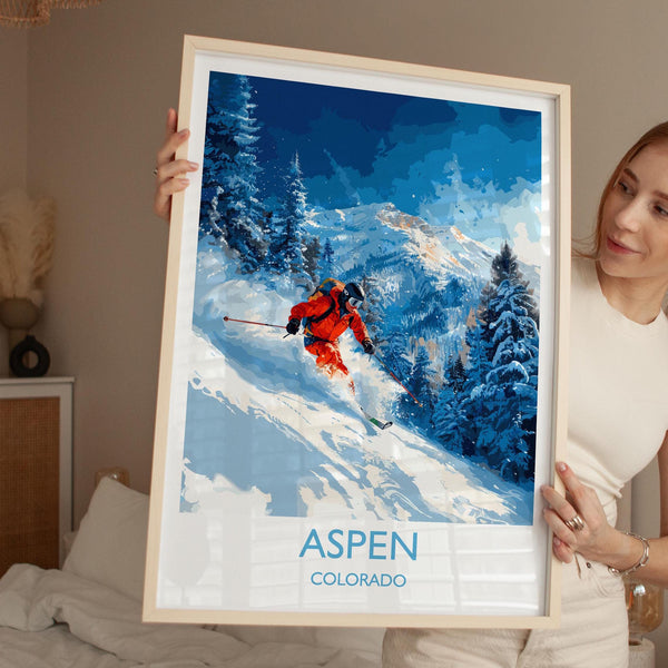 Aspen Travel Poster Wall Art, Travel Print of Aspen, Colorado, USA, Aspen Ski Art Lovers Gift