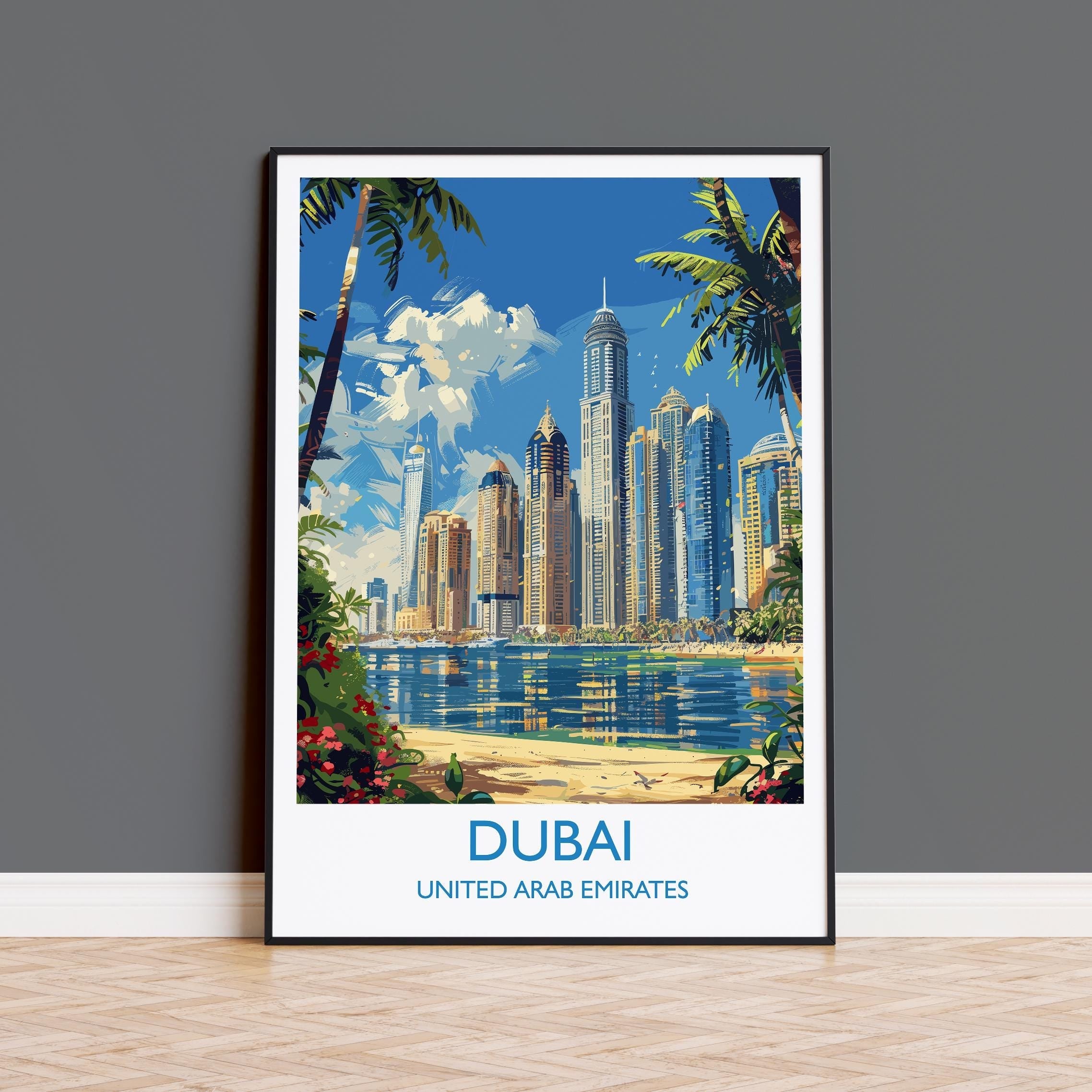 Dubai Travel Print, Travel Poster of Dubai, Dubai Marina Art lovers Gift, UAE Wall Art Gift NQ Media Designs
