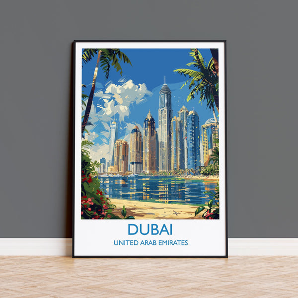 Dubai Travel Print, Travel Poster of Dubai, Dubai Marina Art lovers Gift, UAE Wall Art Gift