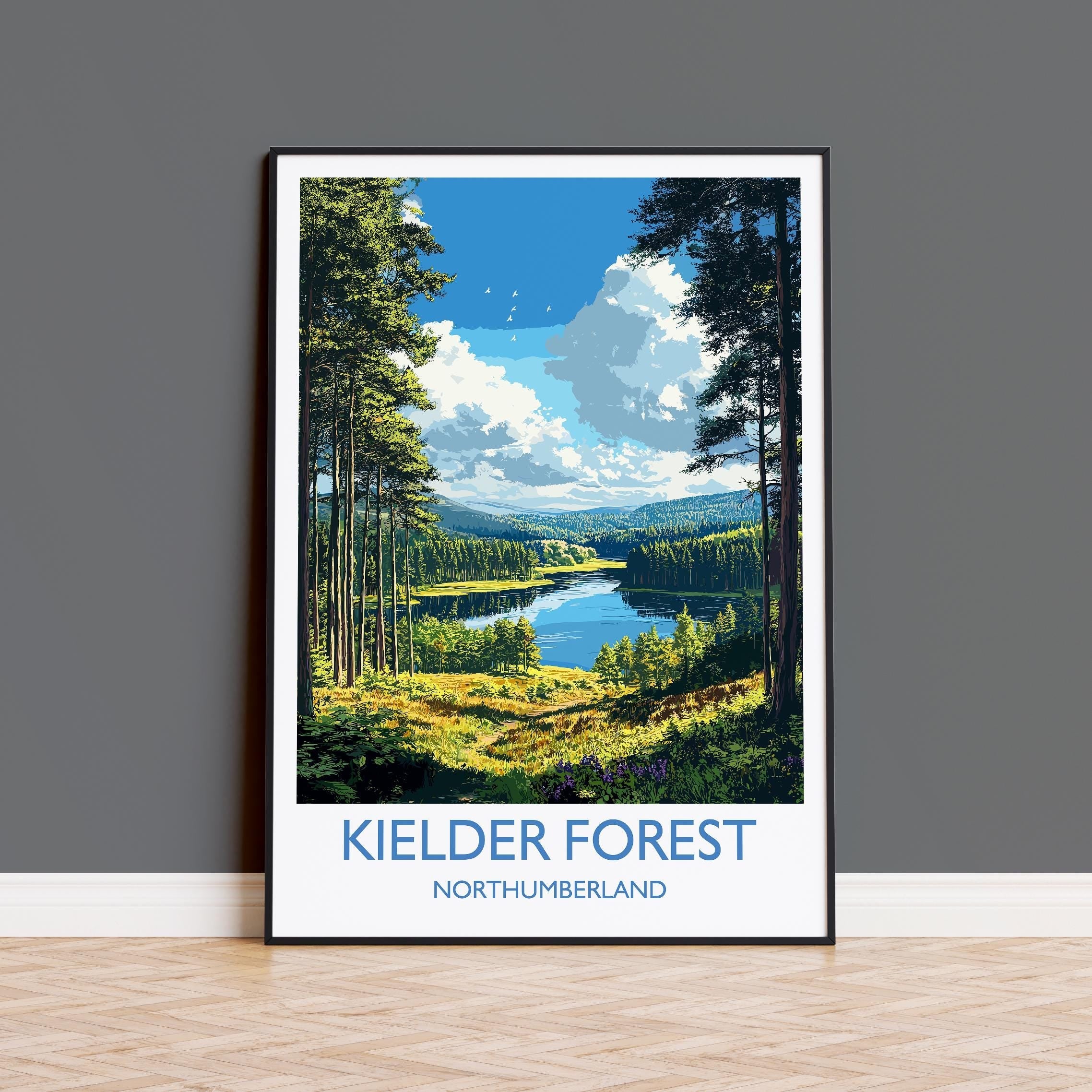 Kielder Forest Travel Print, Travel Poster of Kielder Forest, Kielder Water Reservoir, Kielder Forest Art, Northumberland Gift, NQ Media Designs