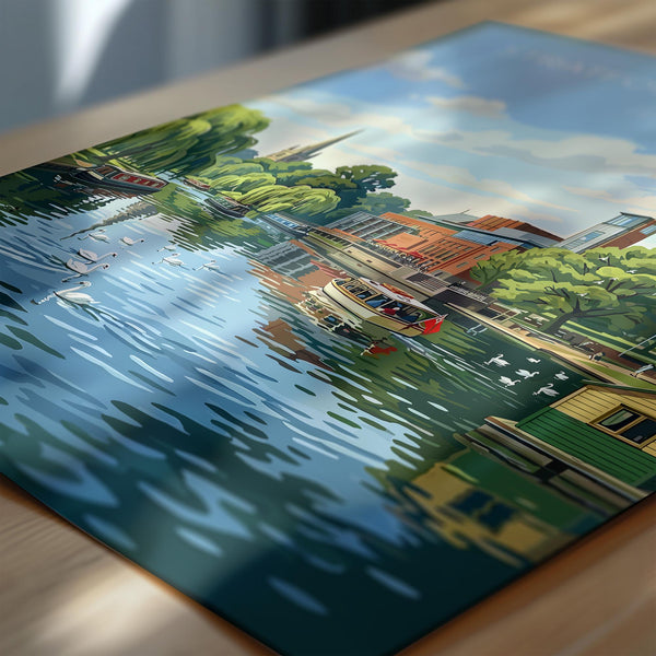 Stratford upon Avon Travel Print, River Avon Wall Art, Royal Shakespeare Theatre Poster, Holy Trinity Church Illustration, UK Decor