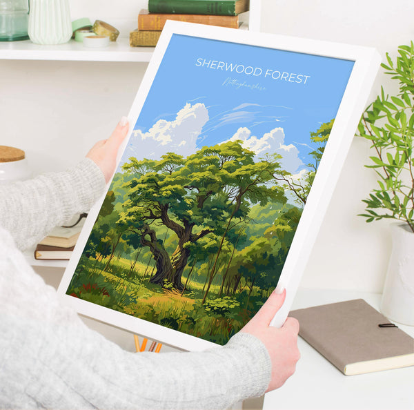 Sherwood Forest Travel Print Wall Art, Travel Poster of Sherwood Forest, Major Oak, Nottinghamshire, England Countryside Art Lovers Gift