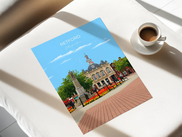 Retford Travel Print Wall Art, Travel Poster of Retford, Nottinghamshire, England, English Market Town Gift, Nottingham Art