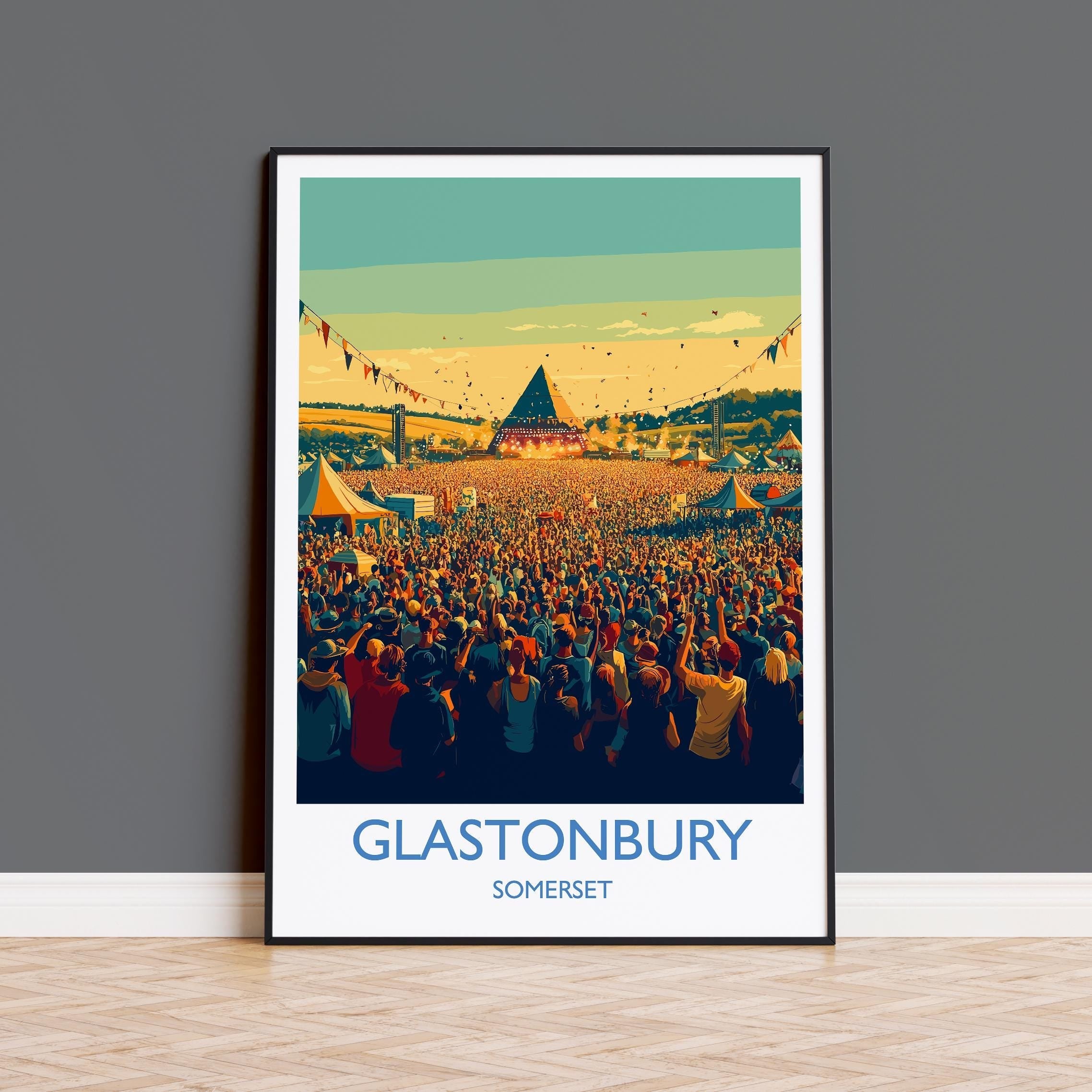 Glastonbury Travel Print, Travel Poster of Glastonbury, Somerset, England, Glastonbury Art, Festival Art Gift, Somerset Wall Art Print NQ Media Designs
