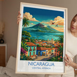 Nicaragua Travel Print, Granada Cathedral Wall Art with Border, Ometepe Volcano Poster, Lake Nicaragua Print, Central America Travel Print