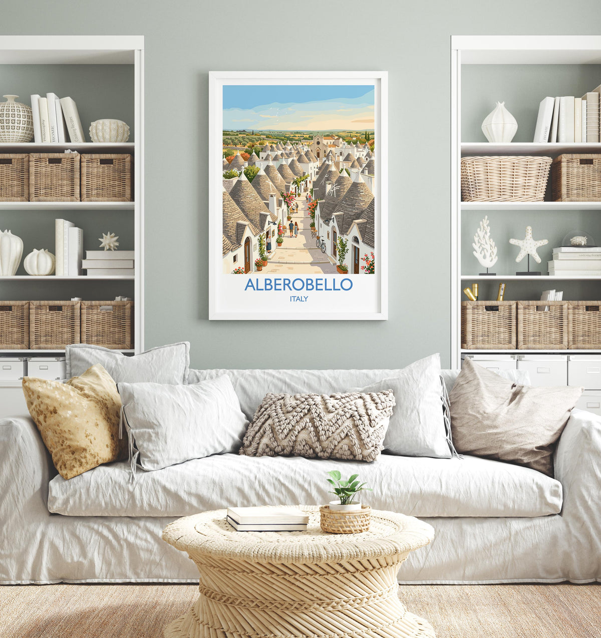 Alberobello Italy Print, Trulli Houses Wall Art with Border, Puglia Village Poster, Italian Travel Print, Alberobello Gift Print