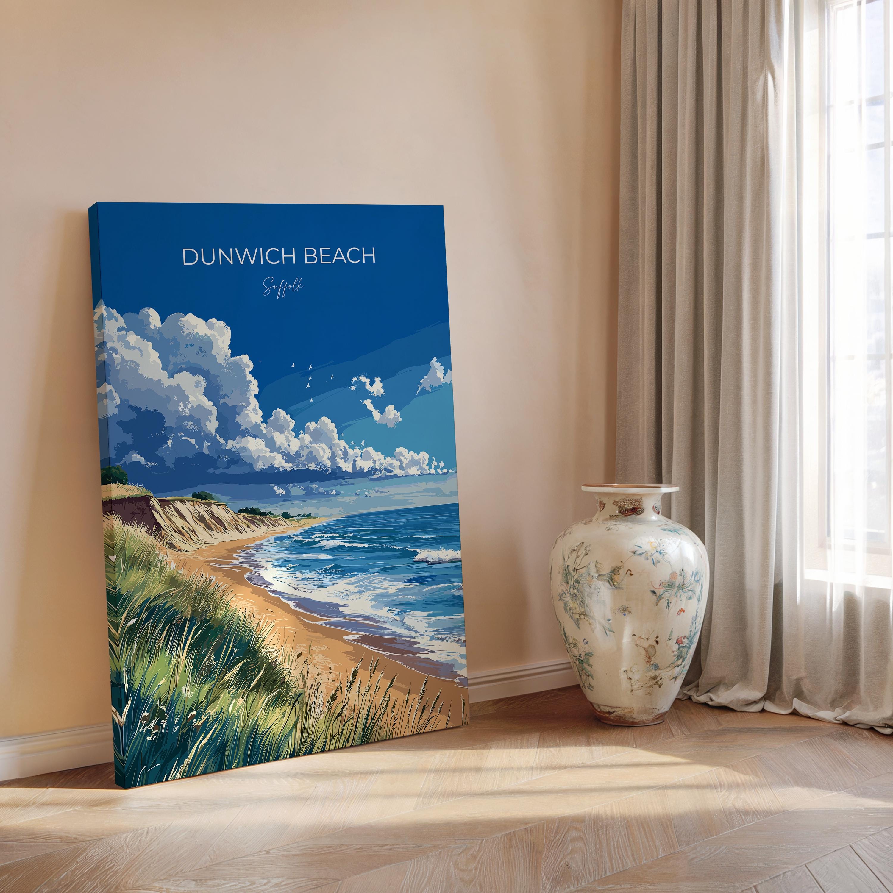 Dunwich Beach Travel Poster, Travel Print of Dunwich Beach,Dunwich Beach Art Lovers Gift, Suffolk Coast Wall Art NQ Media Designs
