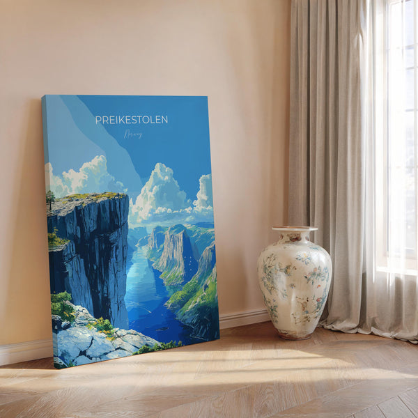 Preikestolen Travel Poster, Travel Print of Fjords, Norway Poster, Preikestolen Art Gift, Norway Art Lovers Travel Gift