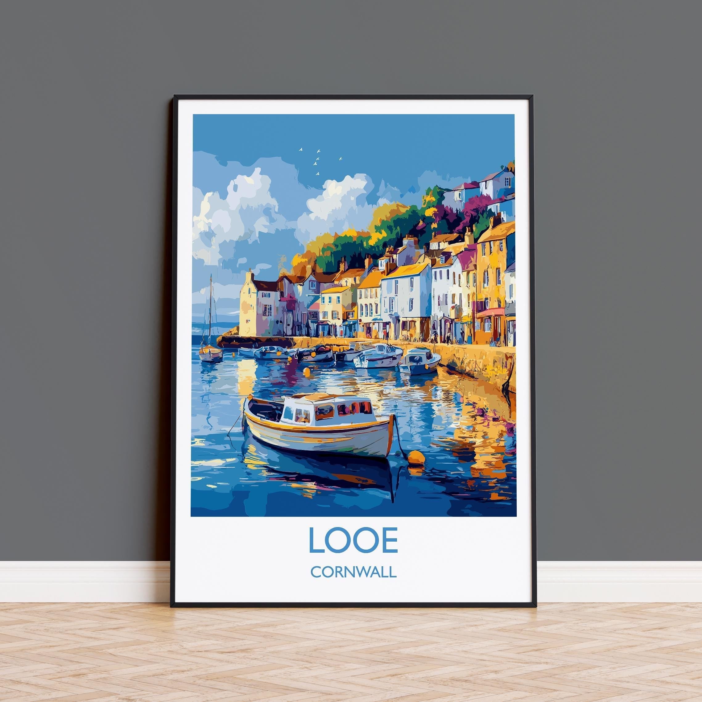 Looe Travel Print, Travel Poster of Looe, England, Cornwall Art, Looe Art Lovers Gift, Wall Art Print NQ Media Designs