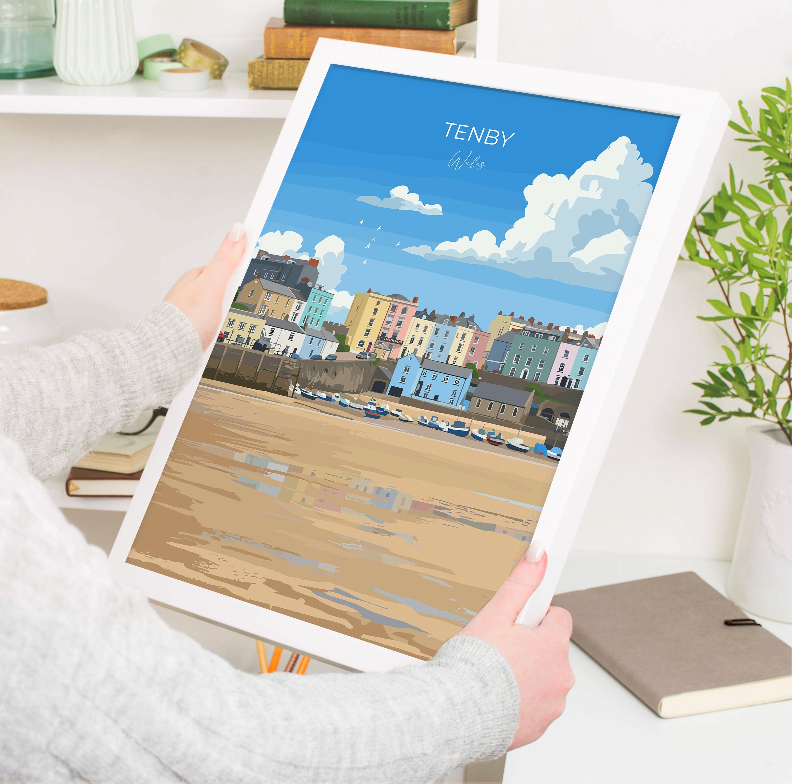 Tenby Travel Print Wall Art, Tenby Travel Poster, Wales, Pembrokeshire Coast, Welsh Art Gift, Wall Art Print NQ Media Designs