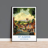 St Albans Travel Poster Wall Art, Travel Print of St Albans, Hertfordshire, England, English Cathedral City Gift NQ Media Designs