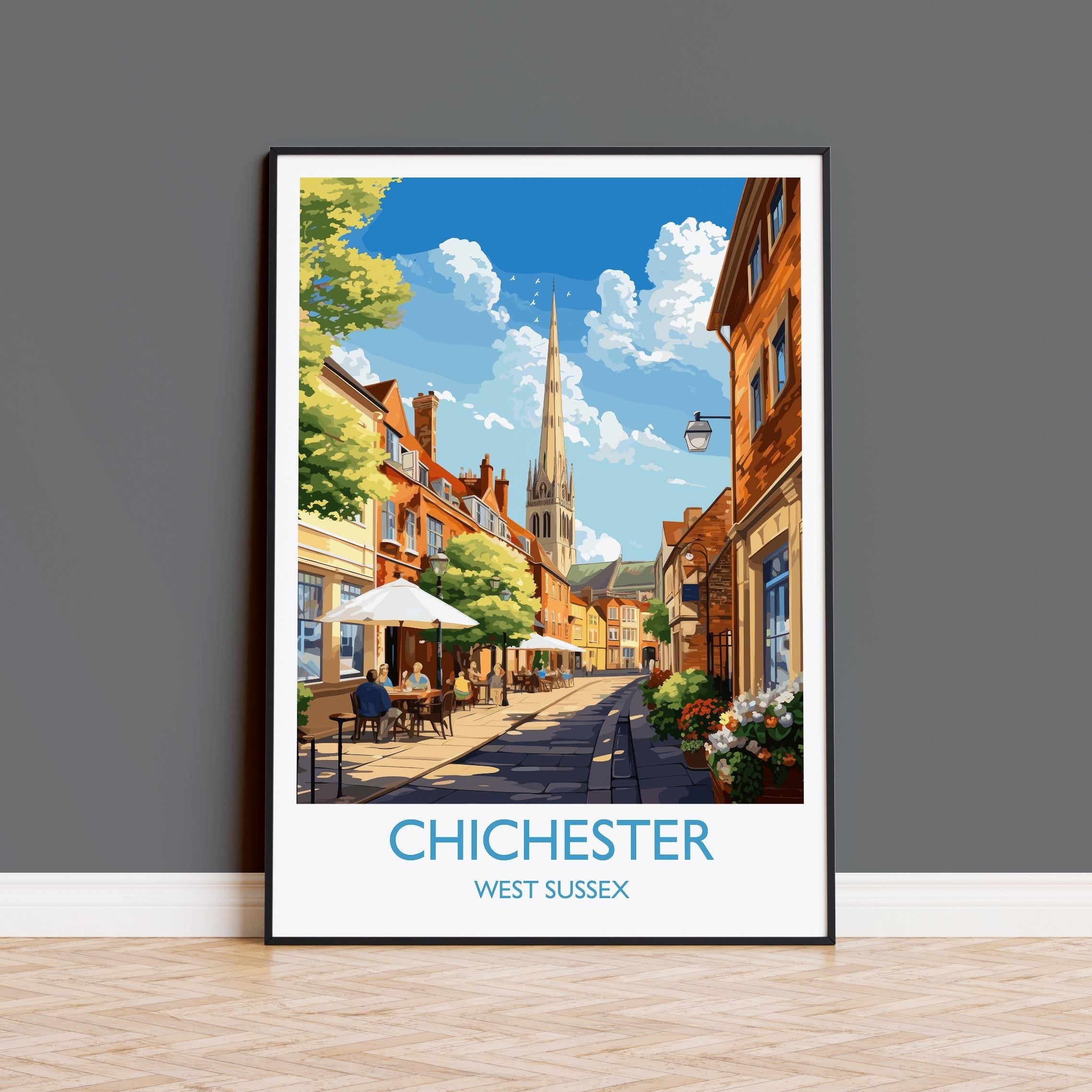 Chichester Travel Poster Wall Art, West Sussex Travel Print, English Countryside Art Gift, Wall Art Print NQ Media Designs