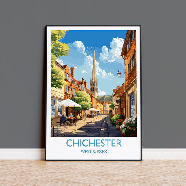 Chichester Travel Poster Wall Art, West Sussex Travel Print, English Countryside Art Gift, Wall Art Print