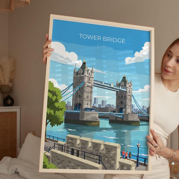 Tower Bridge Travel Poster, Travel Print of Tower Bridge, London Poster, Tower Bridge Gift, London City Art, London Art UK Travel Gift