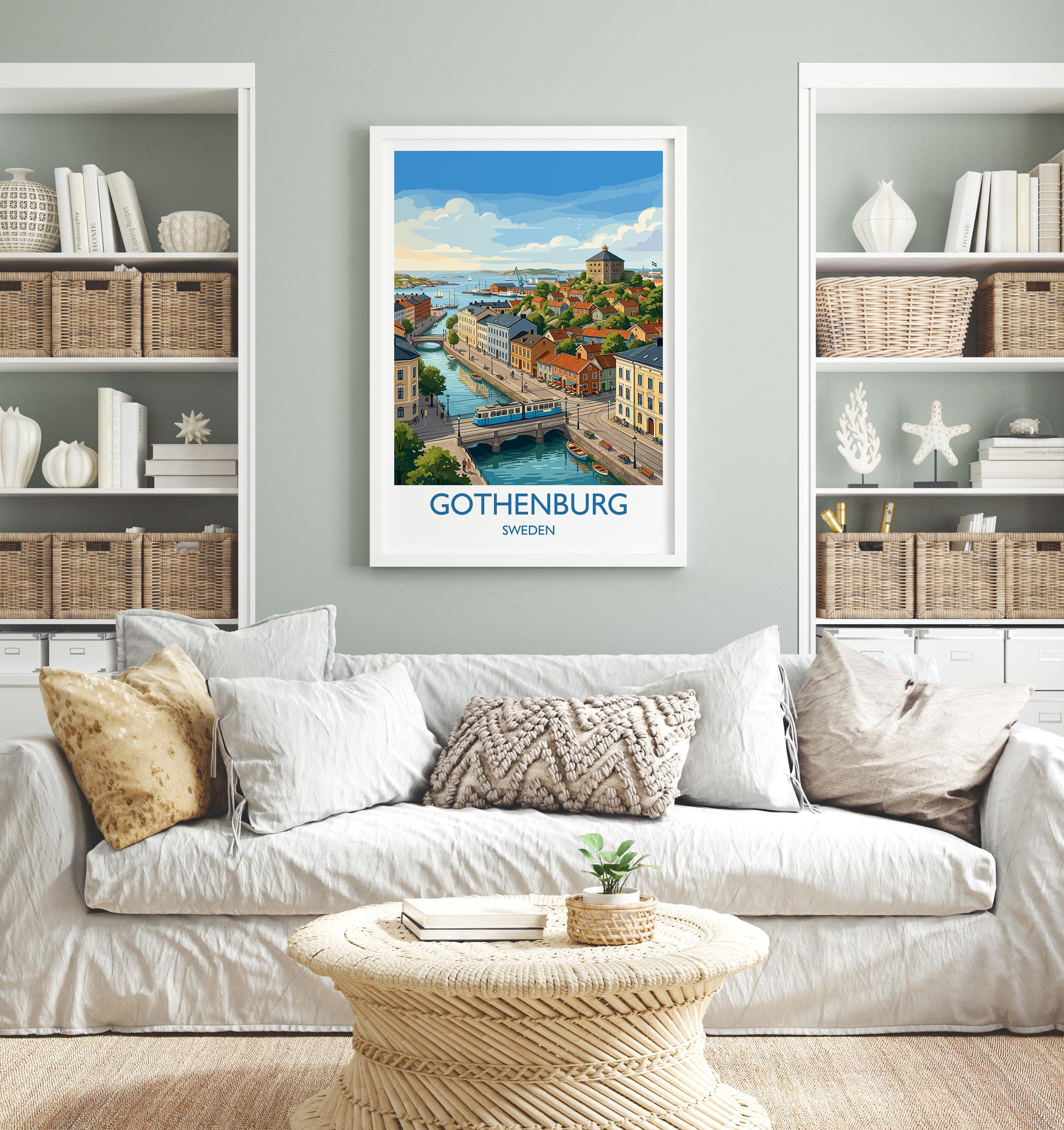 Gothenburg Sweden Travel Poster, Skansen Kronan Wall Art, Gothenburg Tram Print, Historic City & Harbour, Swedish Travel Poster