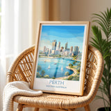 Perth Australia Print, Western Australia Wall Art, Swan River Travel Poster, Coastal City Decor, Australian Gift