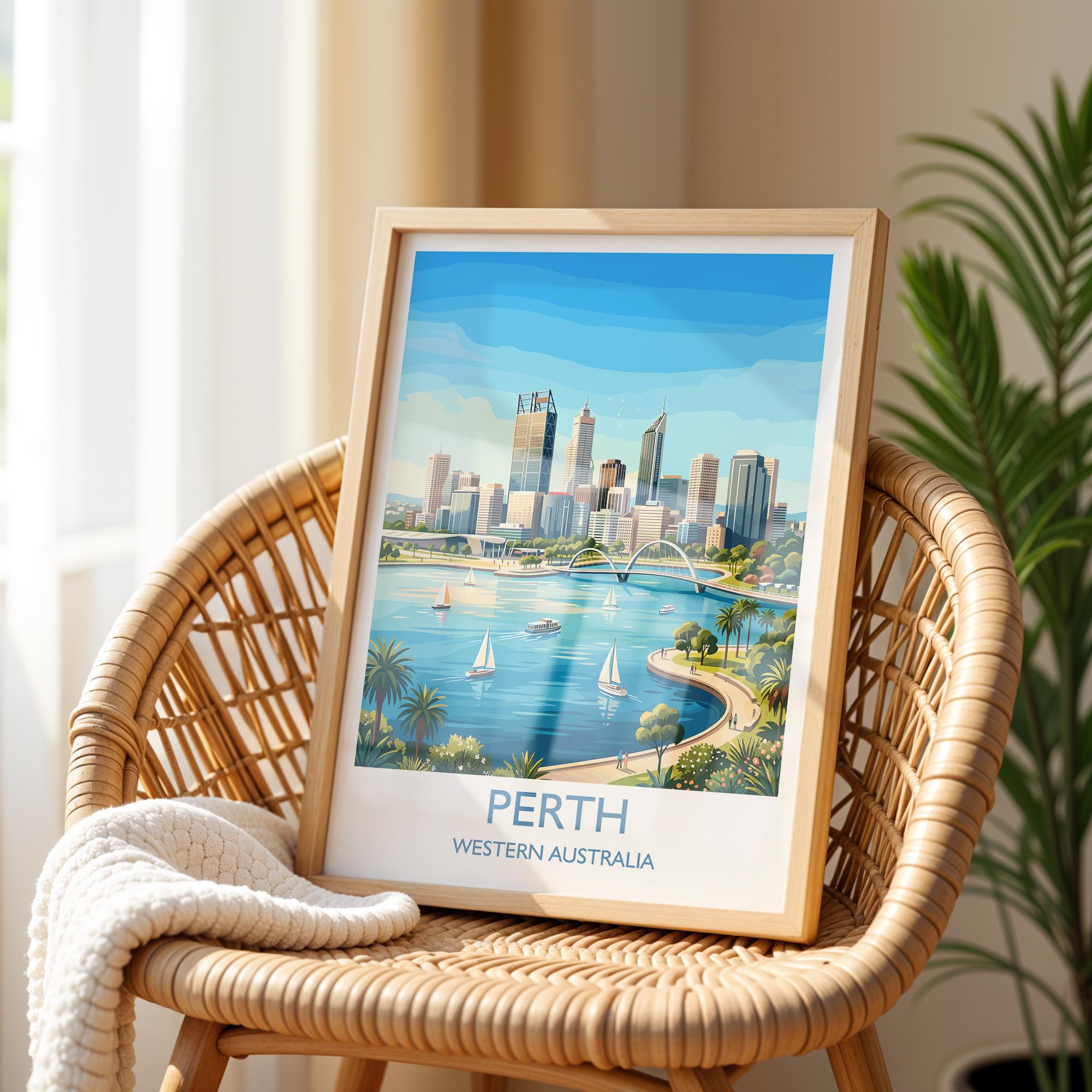 Perth Australia Print, Western Australia Wall Art, Swan River Travel Poster, Coastal City Decor, Australian Gift