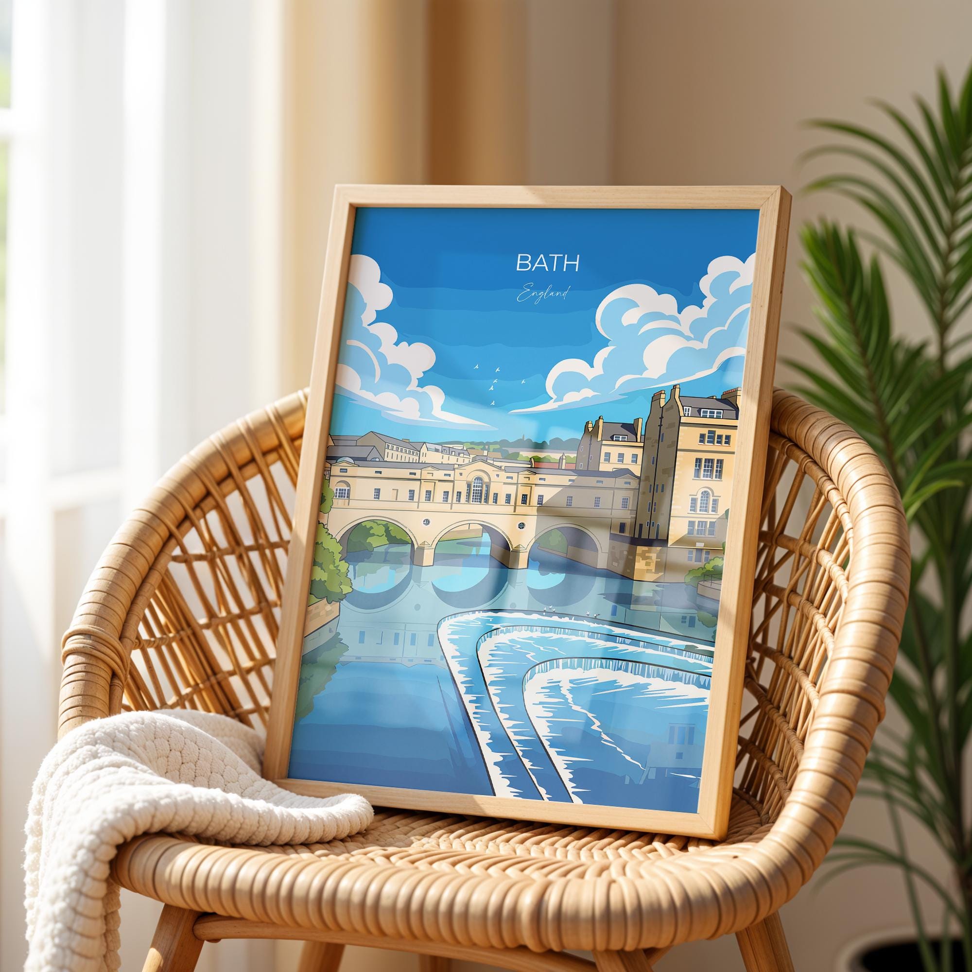 Bath Travel Print, Travel Poster of Bath, England, Cotswolds Art, English City Gift, Avon Wall Art Print