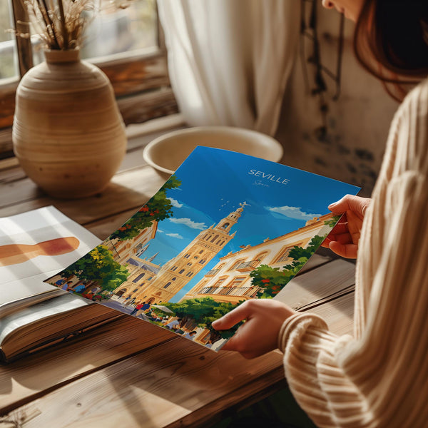 Seville Travel Poster, Travel Print of Seville, Spain Poster, Seville Wall Art Lovers Gift, Spain Art Gift