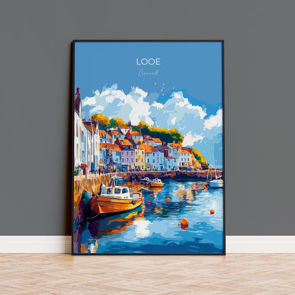 Looe Travel Poster, Travel Print of Looe, England, Cornwall Art, Looe Art Lovers Gift, Wall Art Print
